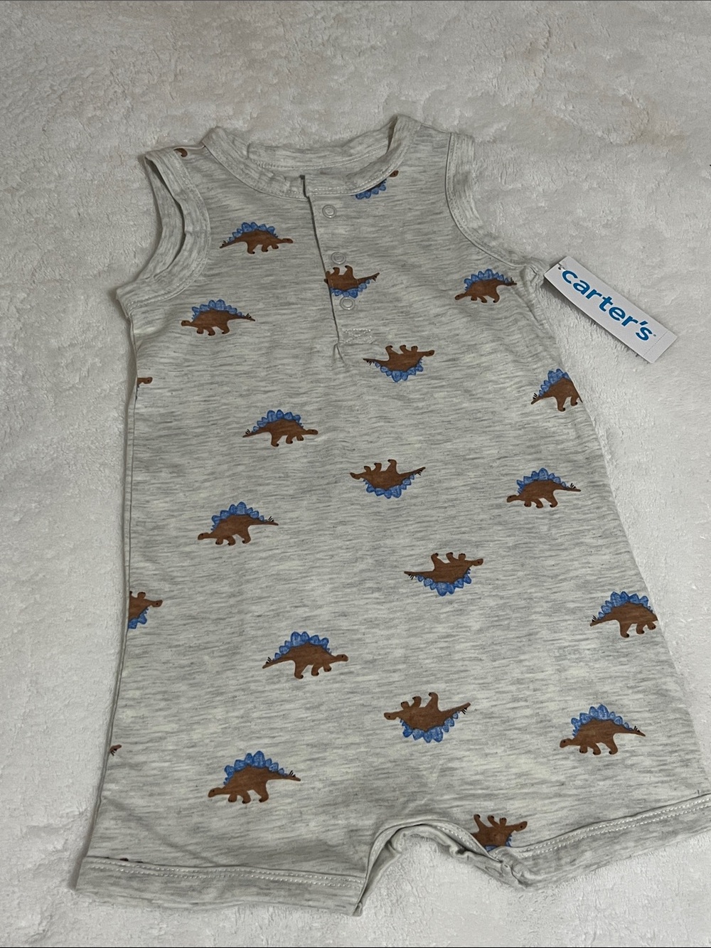 NWT Carter's Gray Dinosaur Sleeveless Romper with Blue Accents Boys 18 Months